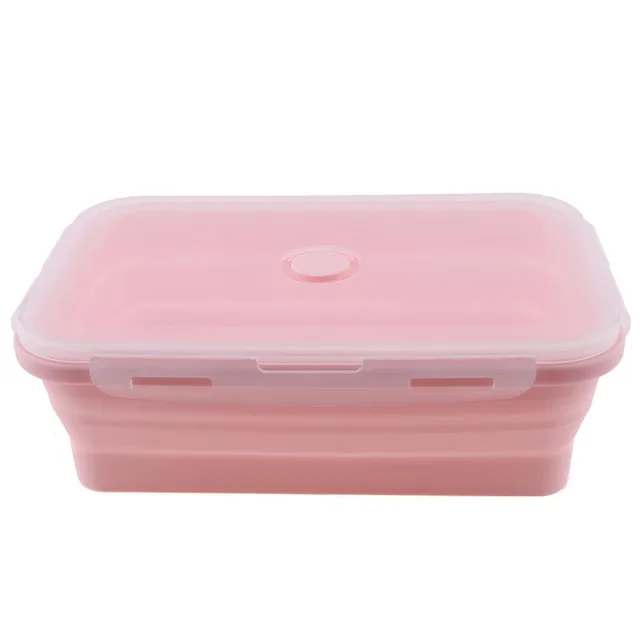 Caserola roz de silicon pliabila dreptunghiulara cu capac 18,5 x 12 x 6,6 cm, 800 ml