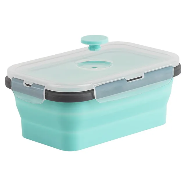 Caserola turcoaz de silicon pliabila dreptunghiulara cu capac 18,5 x 12 x 6,6 cm, 800 ml