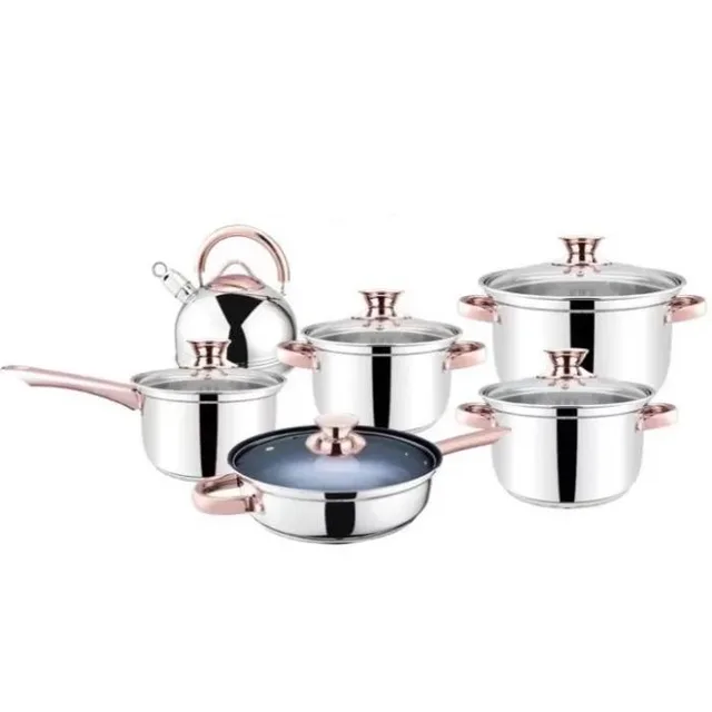 Set oale inox 12 piese, Cratita cu coada: 16×9,5 cm 1,9l; Cratite: 18×10,5 cm 2,5l; 20×11,5 cm 3,4l; 24×13,5 cm 5,8l; Tigaie; 24×6,6 cm; Ceainic 2,5l , Inductie