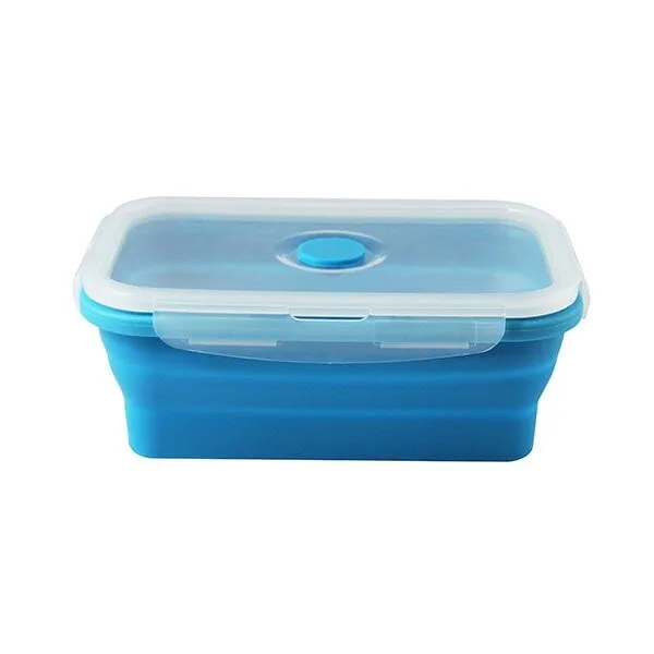Caserola albastru de silicon pliabila dreptunghiulara cu capac 18,5 x 12 x 6,6 cm, 800 ml