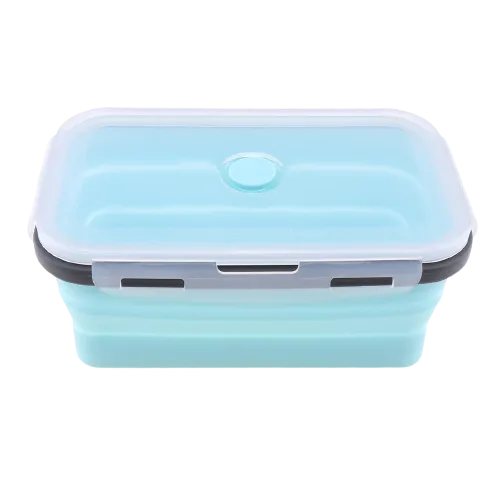 Caserola albastru deschis de silicon pliabila dreptunghiulara cu capac 18,5 x 12 x 6,6 cm, 800 ml