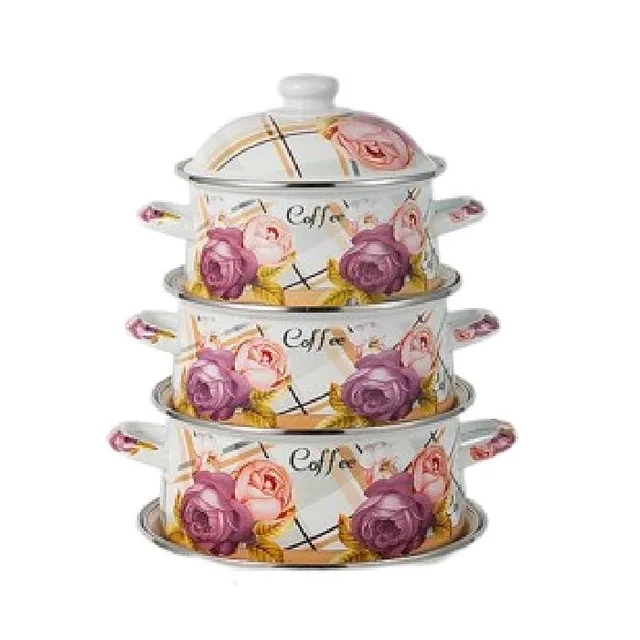 Set 3 oale emailate, Longfei Group, 1.6l/2l/3,5l, Trandafiri mov