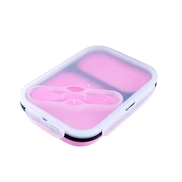Caserola pliabila silicon Clip&Close cu lingura furculita, lungime 21,5 cm, Roz