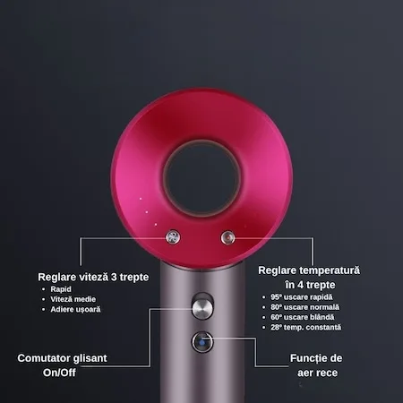 Uscator de par ultra puternic cu functie de ionizare, 3 trepte de viteza aer cald + aer rece, foarte silentios, 1600w