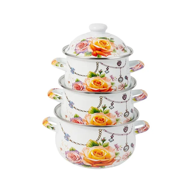 Set 3 oale emailate, Longfei Group, 1.8l/3.3l/4l, Trandafiri galbeni