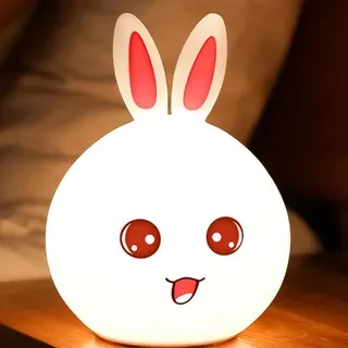 Veilleuse pour enfants, modèle lapin bleu, LED, capteur tactile, 5 modes d'éclairage, silicone, 15,5x10x12 cm, piles