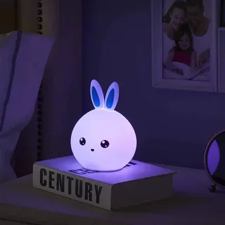 Lampa de Veghe pentru copii, model Iepuras albastru, LED, Senzor Tactil Touch, 5 Moduri Iluminare, Silicon, 15,5x10x12 cm, baterii