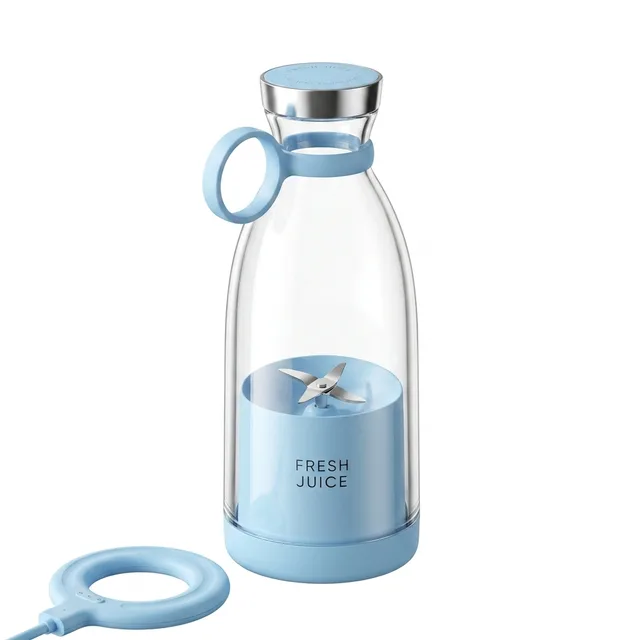 Mini Blender Electric, Incarcare Wireless, Portabil/Compact, Multifunctional, Auto-curatare, Autonomie Mare, Capacitate 350ml, 4 Lame 3D, Putere 20.000 rpm