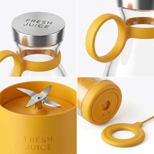 Mini Blender Electric, Incarcare Wireless, Portabil/Compact, Multifunctional, Auto-curatare, Autonomie Mare, Capacitate 350ml, 4 Lame 3D, Putere 20.000 rpm