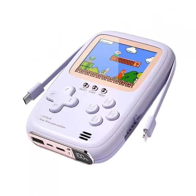 Consola portabila 2 in 1 cu 500 de jocuri, Power Bank 10000 mAh cu fire type C si lightning