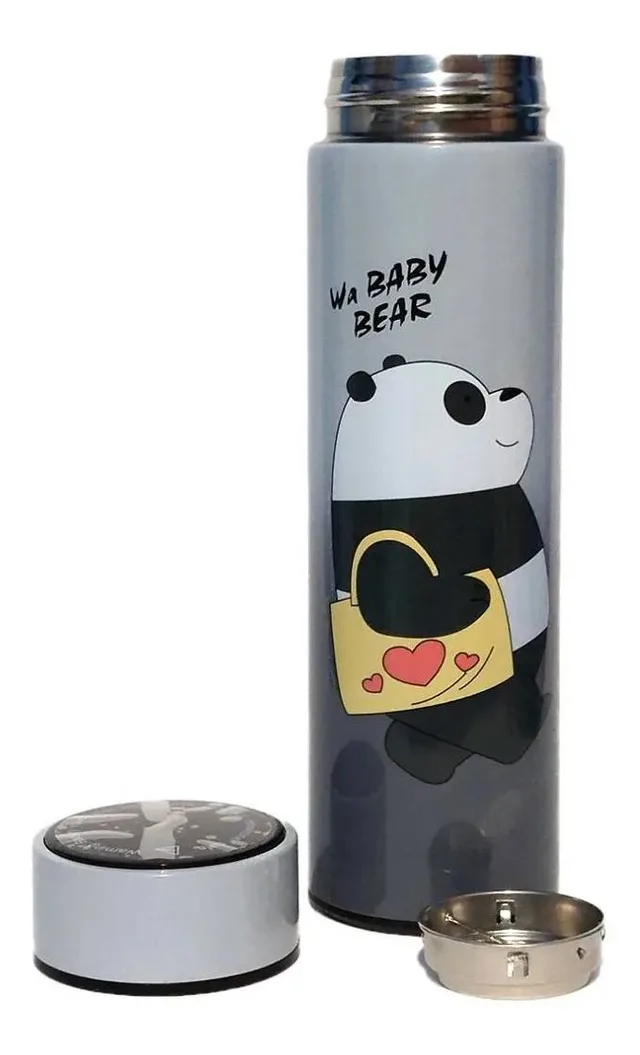 Termos smart cu pereti dublii din inox si afisaj LED, indicator temperatura C, Bare Bears, 500 ml