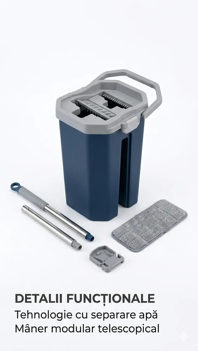 Set mop cu galeata, Mega Mag, microfibra super absorbanta, 40x20x16cm