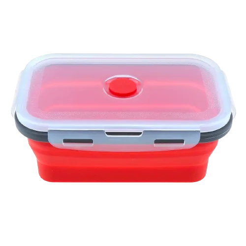 Caserola rosie de silicon pliabila dreptunghiulara cu capac 18,5 x 12 x 6,6 cm, 800 ml