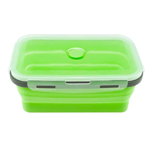Caserola verde de silicon pliabila dreptunghiulara cu capac 18,5 x 12 x 6,6 cm, 800 ml