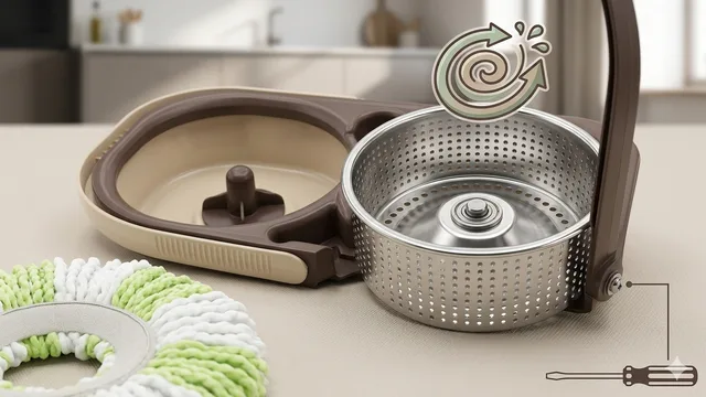 Set Mop Rotativ cu Găleată , Sistem de Stoarcere 360°, Coș din Inox și Mâner Telescopic