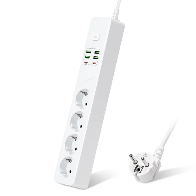 Prelungitor BKL-03 Alb, 4 prize, 4xUSB 5V/4,2A, 2xType-C 4A, 2m, 3000W, protectie suprasarcina, anti-static