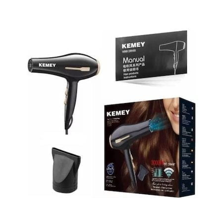 Uscator de par profesional Kemei 3000 W Ionizare, 2 trepte de viteza, 2 temperatura, Concentrator, Negru