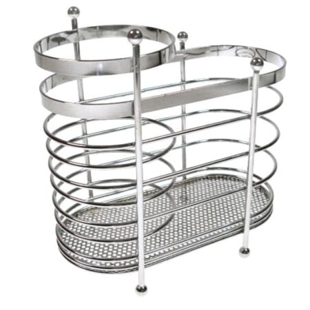 Suport metalic pentru uscare tacamuri si ustensile de bucatarie, 16×7,5×15 cm, argintiu