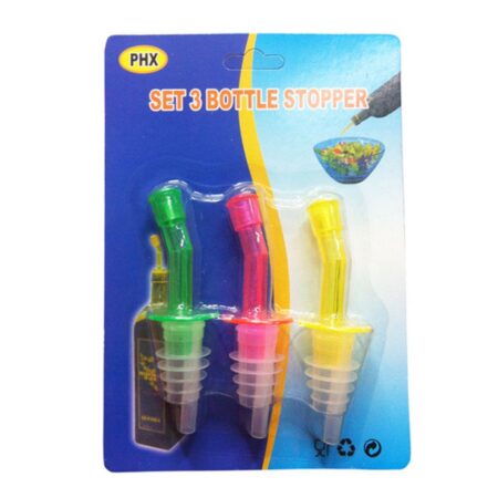 Set 3 dopuri cu picurator pentru ulei/otet, Plastic, 8.5×3 cm