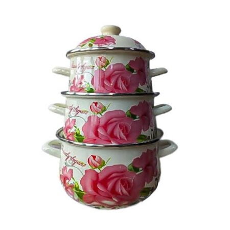 Set 3 oale emailate, Longfei Group, 1.8l/3.3l/4l, Trandafiri roz