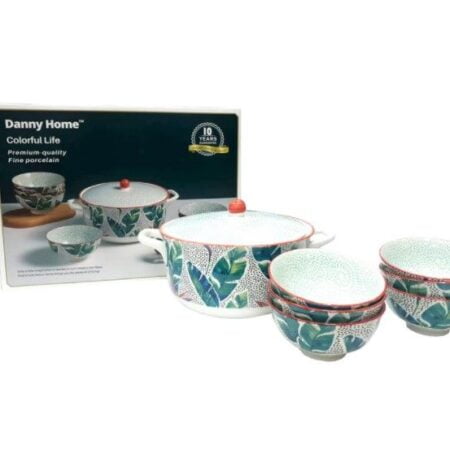 Dinner and bowl set 7 pieces, Danny Home, 6 people, Porcelain, White/Green