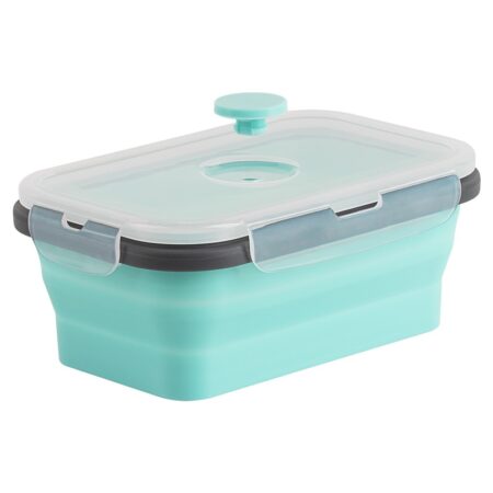 Caserola turcoaz de silicon pliabila dreptunghiulara cu capac 18,5 x 12 x 6,6 cm, 800 ml