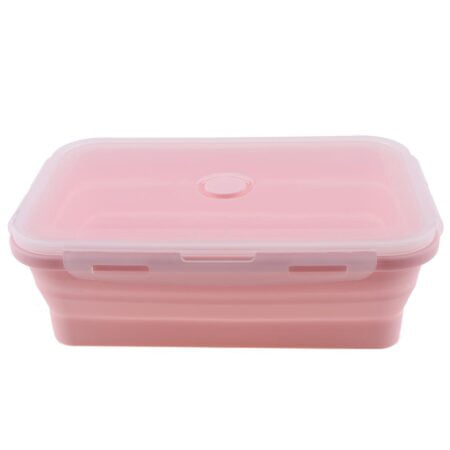 Caserola roz de silicon pliabila dreptunghiulara cu capac 18,5 x 12 x 6,6 cm, 800 ml