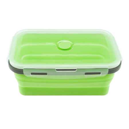Caserola verde de silicon pliabila dreptunghiulara cu capac 18,5 x 12 x 6,6 cm, 800 ml
