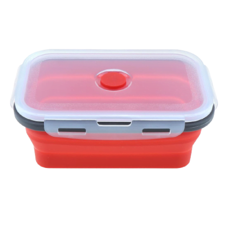 Caserola rosie de silicon pliabila dreptunghiulara cu capac 18,5 x 12 x 6,6 cm, 800 ml