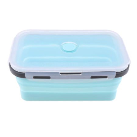 Caserola albastru deschis de silicon pliabila dreptunghiulara cu capac 18,5 x 12 x 6,6 cm, 800 ml