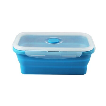 Caserola albastru de silicon pliabila dreptunghiulara cu capac 18,5 x 12 x 6,6 cm, 800 ml