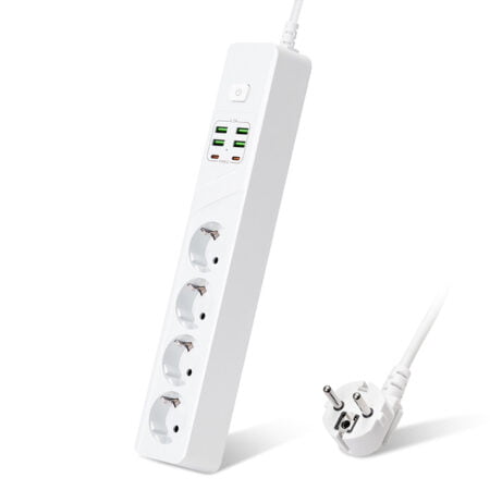 Prelungitor BKL-03 Alb, 4 prize, 4xUSB 5V/4,2A, 2xType-C 4A, 2m, 3000W, protectie suprasarcina, anti-static