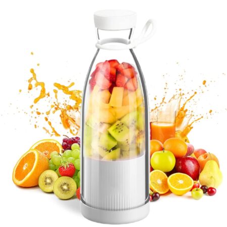 Mini Blender Electric Omega, Portabil/Compact, Multifunctional, Auto-curatare, Autonomie Mare, Capacitate 420ml, 6 Lame 3D, Putere 40w, Alb