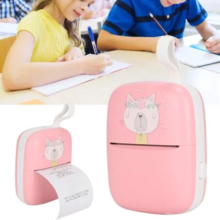 Imprimanta termica portabila, 55×30 mm, 1000mAh, roz, Bluetooth, compatibil IOS/ Android
