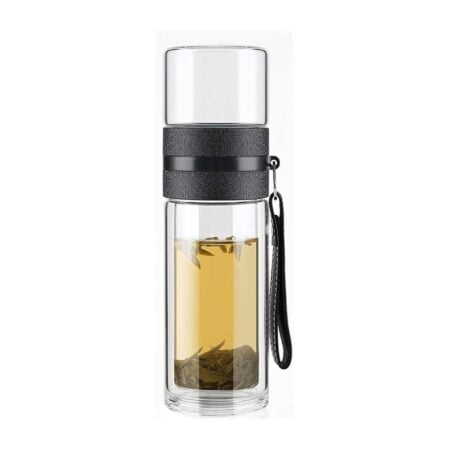 Sticla portabila termorezistenta pentru prepararea ceaiului, din INOX Alimentar, 450 ml, negru