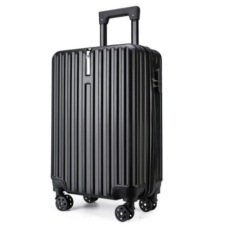 Troler voiaj, 4 roti duble 360 grade, ABS, inchidere cifru, agatator, Negru, 33x23x55cm