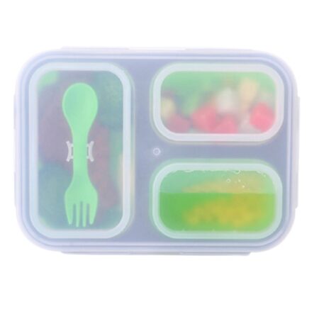 Caserola pliabila silicon Clip&Close extra-sigilare cu lingura-furculita, lungime 24 cm, Green