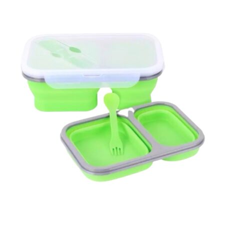 Caserola pliabila silicon Clip&Close cu lingura furculita, lungime 21,5 cm, Verde
