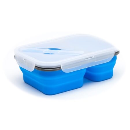 Caserola pliabila silicon Clip&Close cu lingura furculita, lungime 21,5 cm, Blue
