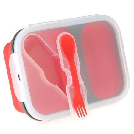 Caserola pliabila silicon Clip&Close cu lingura furculita, lungime 21,5 cm, Red
