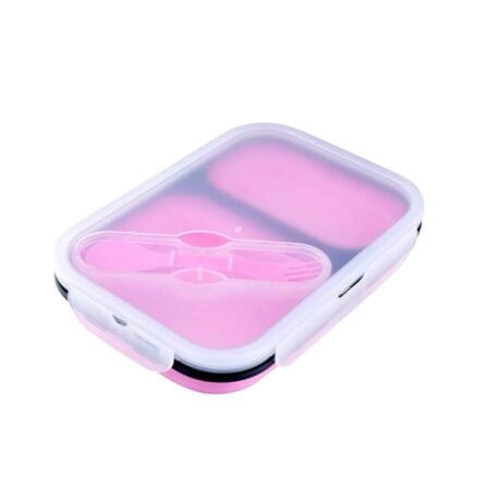 Caserola pliabila silicon Clip&Close cu lingura furculita, lungime 21,5 cm, Roz
