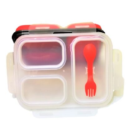 Caserola pliabila silicon Clip&Close extra-sigilare cu lingura furculita, lungime 24 cm, Red