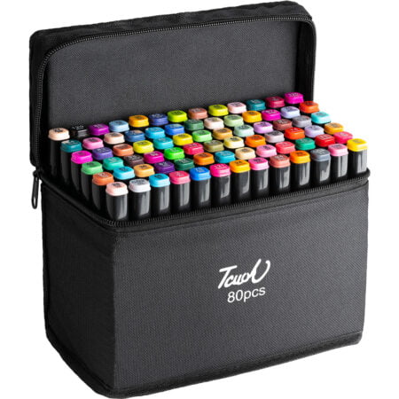 Set 80 de carioci profesionale, cu cerneala pe baza de alcool, cap dublu