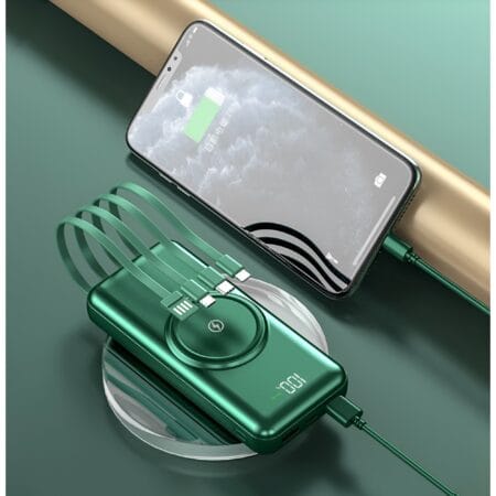 Power Bank OMEGA, 18000 mAh, cu cabluri Type C & Lightning si USB incorporate, Display LED